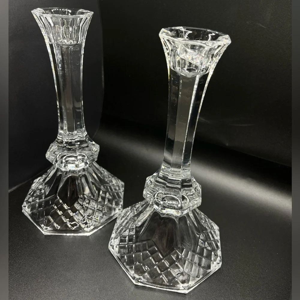 Elegant Vintage Regency 8” Heavy Lead Crystal Candlesticks- Pair